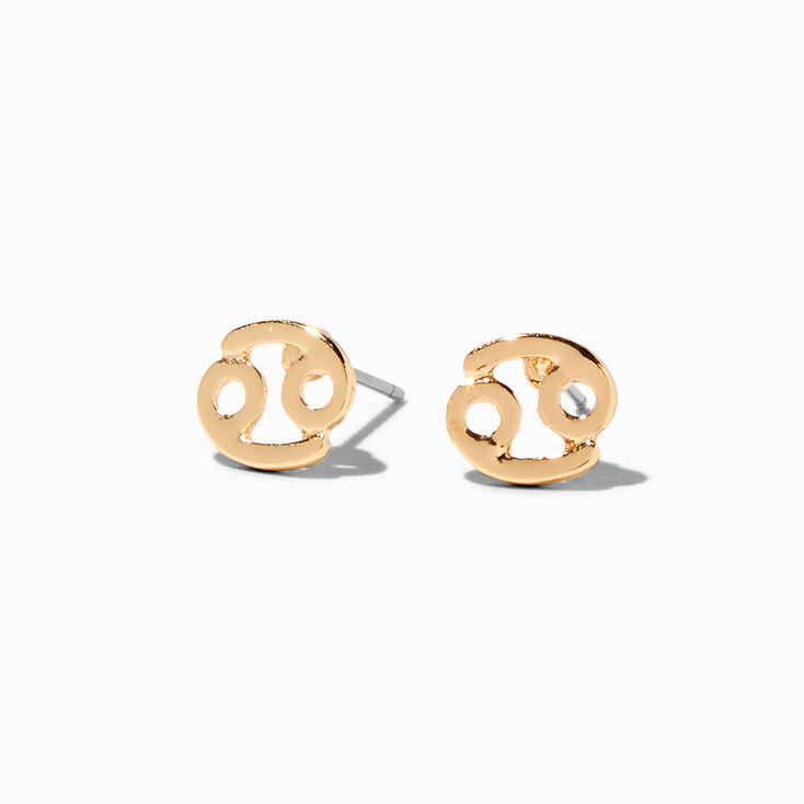 Gold Zodiac Stud Earrings - Cancer,