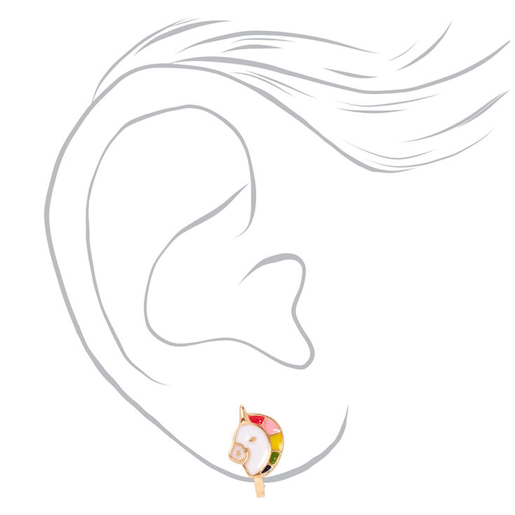 Gold Multicolored Unicorn Clip On Stud Earrings,