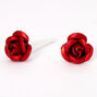 Sterling Silver Rose Stud Earrings - Red,