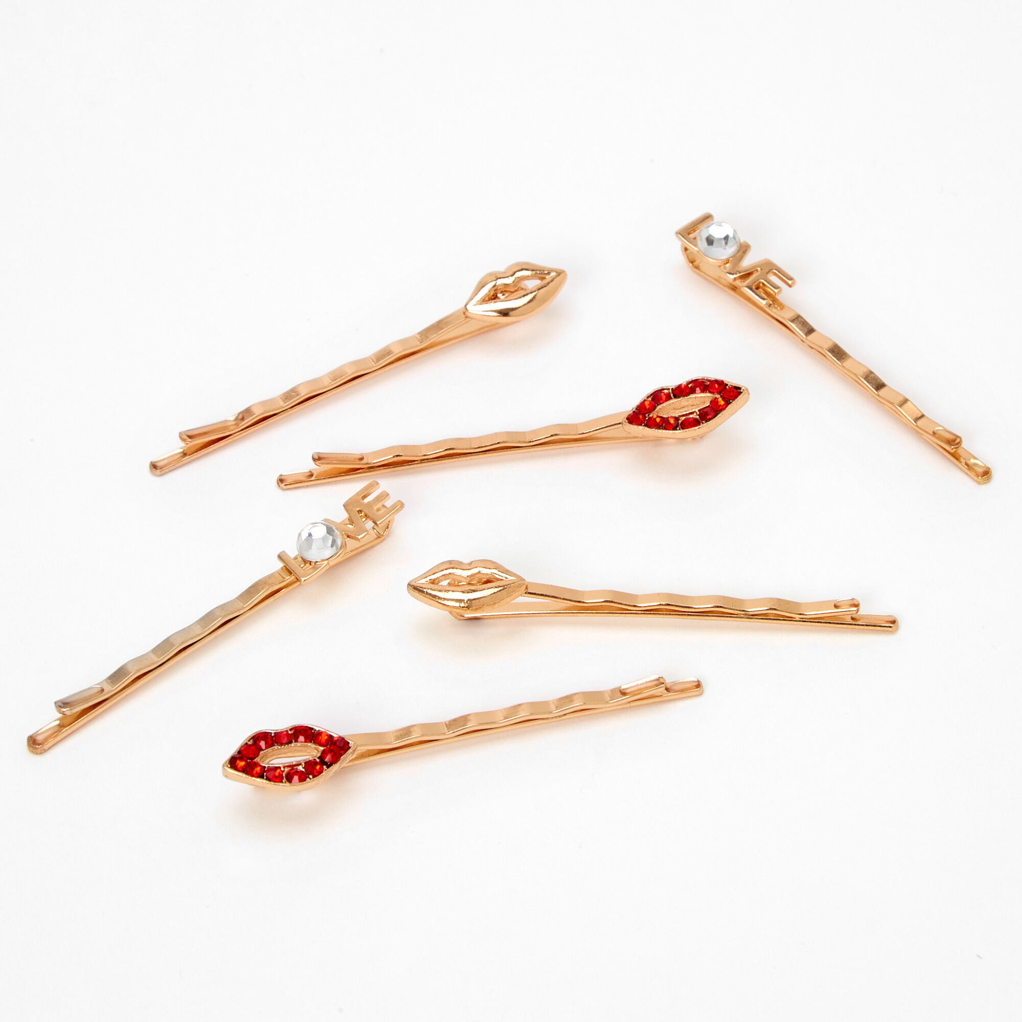View Claires Lips love Hair Pins 6 Pack Gold information