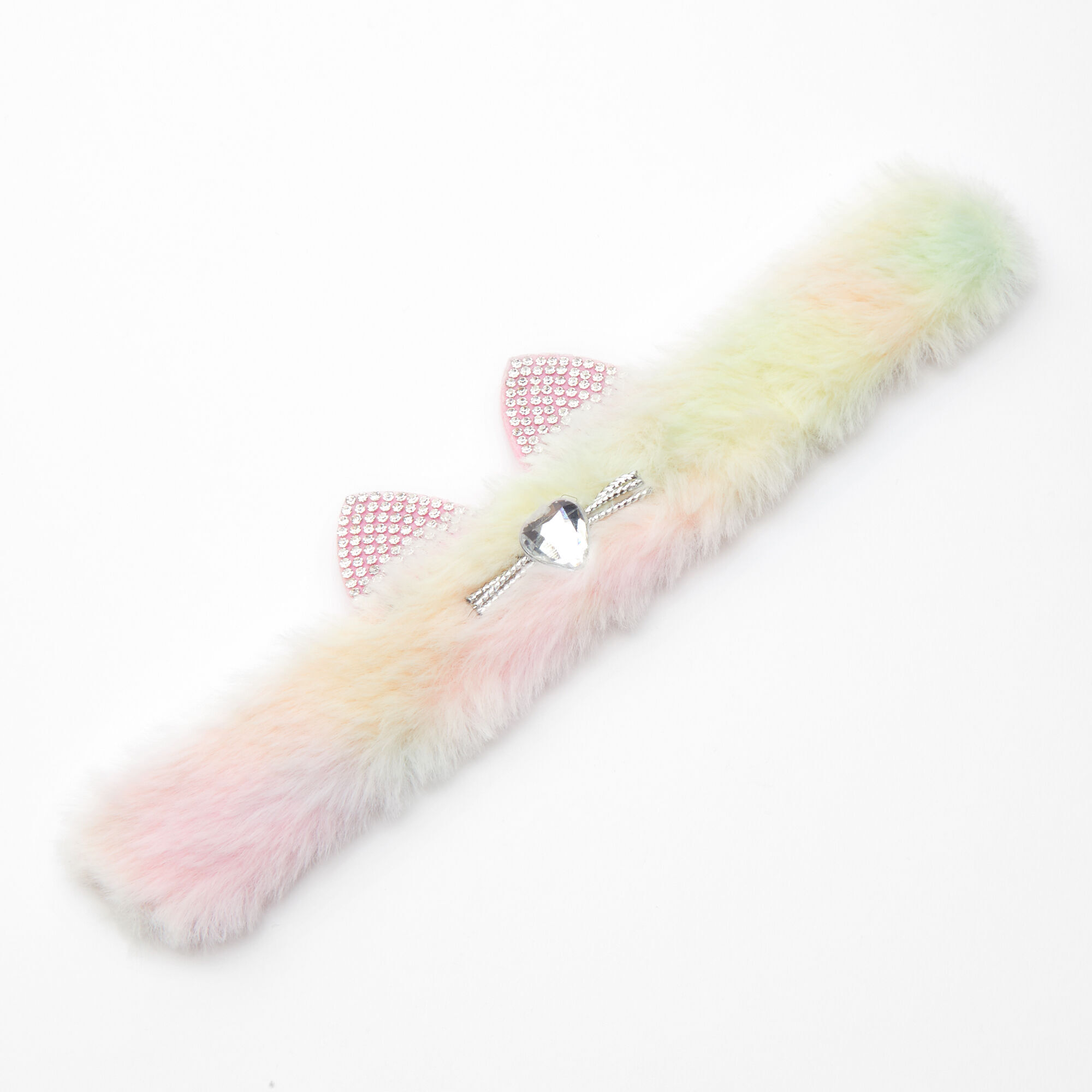 View Claires Furry Pastel Cat Slap Bracelet Rainbow information