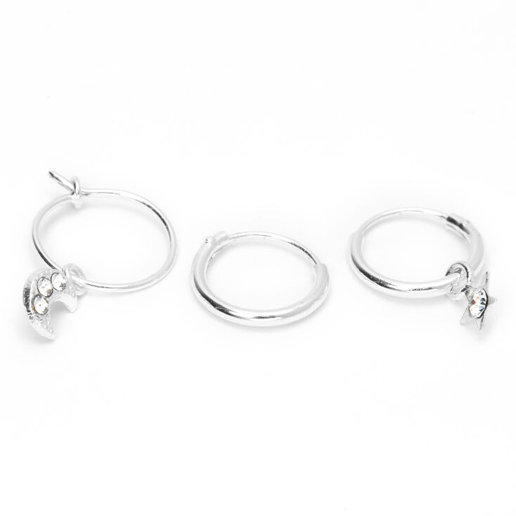 Sterling Silver 22G Celestial Cartilage Hoop Earrings - 3 Pack,
