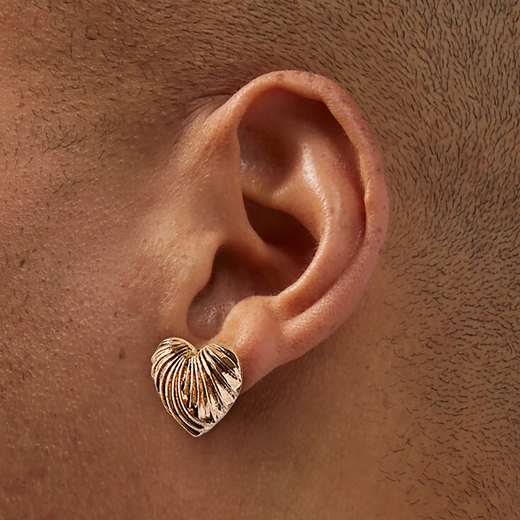Gold-tone 3D Heart Stud Earrings,