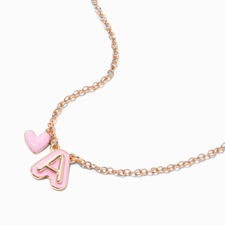 Pink Bubble Initial Heart Pendant Necklace - A ,