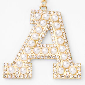 Gold Bling Initial Pom Pom Keychain - Black, A,