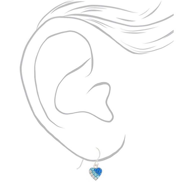 Sterling Silver Blue Ombre Heart Drop Earrings,