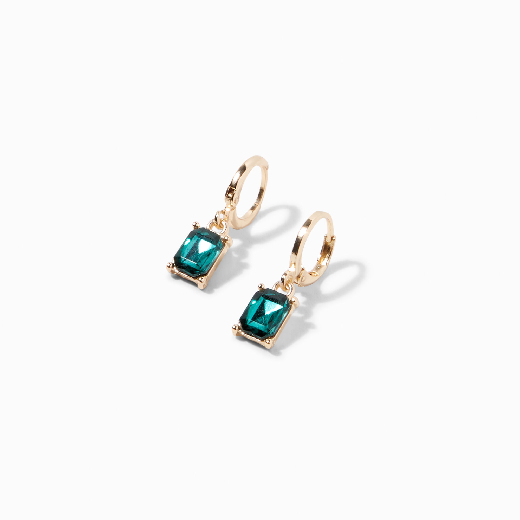 Gold 20MM Emerald Huggie Hoop Earrings,