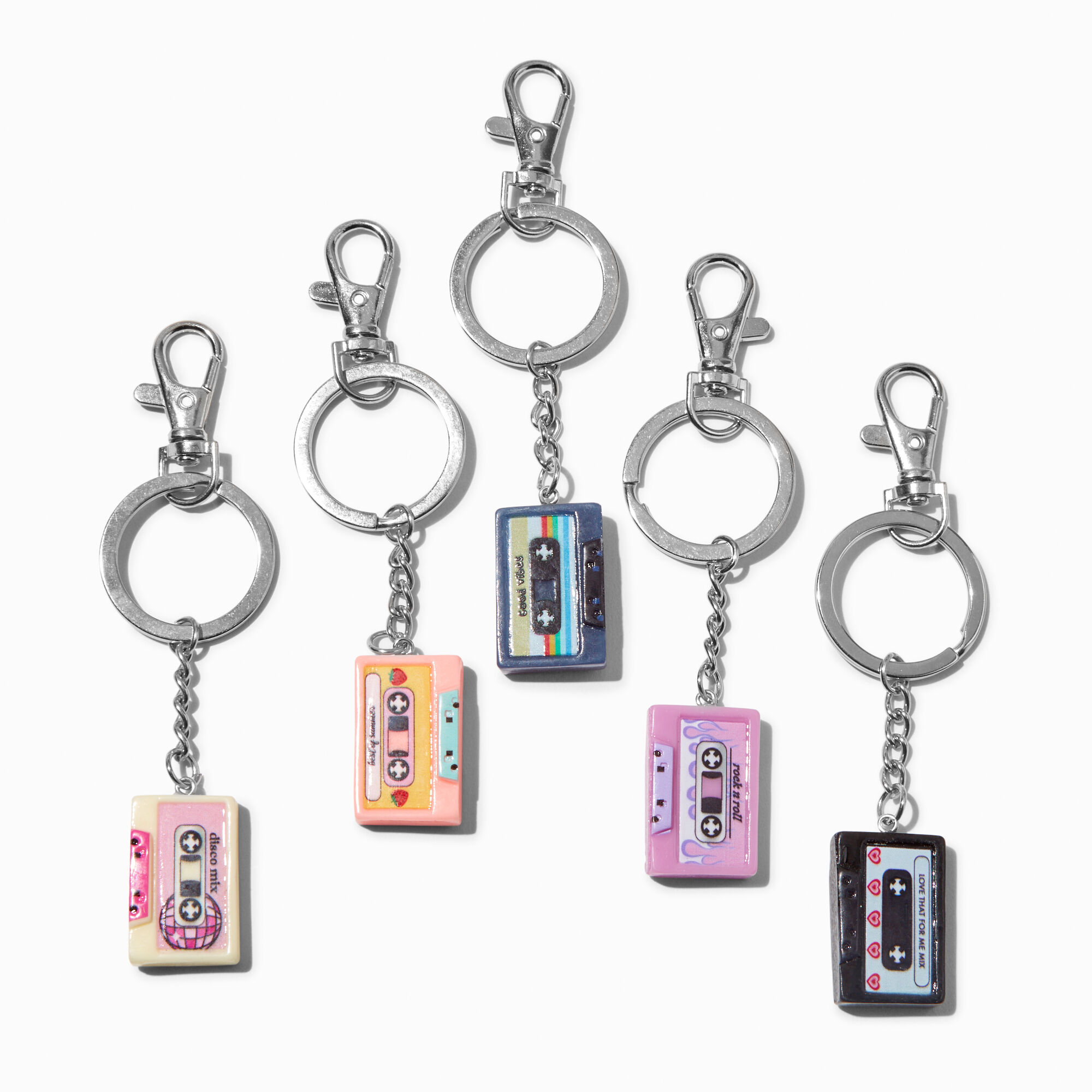 View Claires Best Friends Cassette Tape Keyrings 5 Pack Silver information