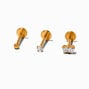 Gold-tone Titanium Cubic Zirconia Ball 18G Stud Threadless Cartilage Earrings - 3 Pack,