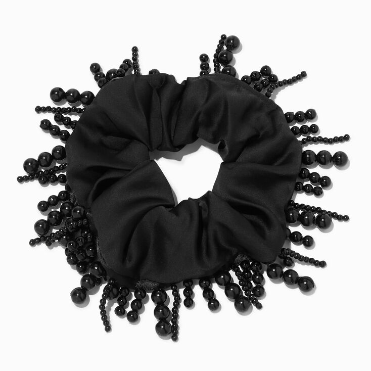 Black Beaded Fringe Hair Scrunchie,