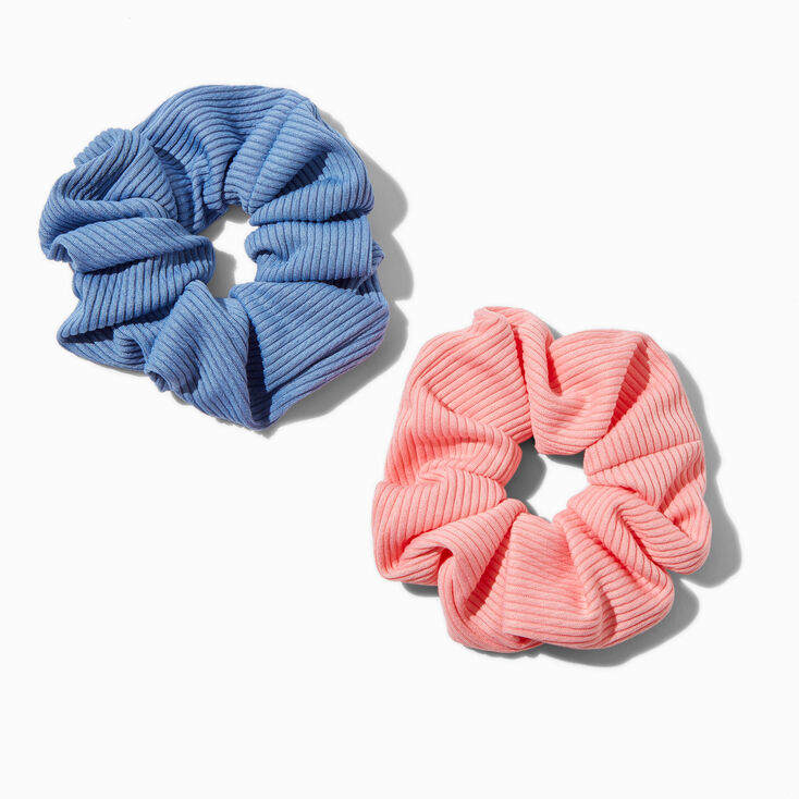Blue &amp; Pink Ribbed Hair Scrunchies - 2 Pack,