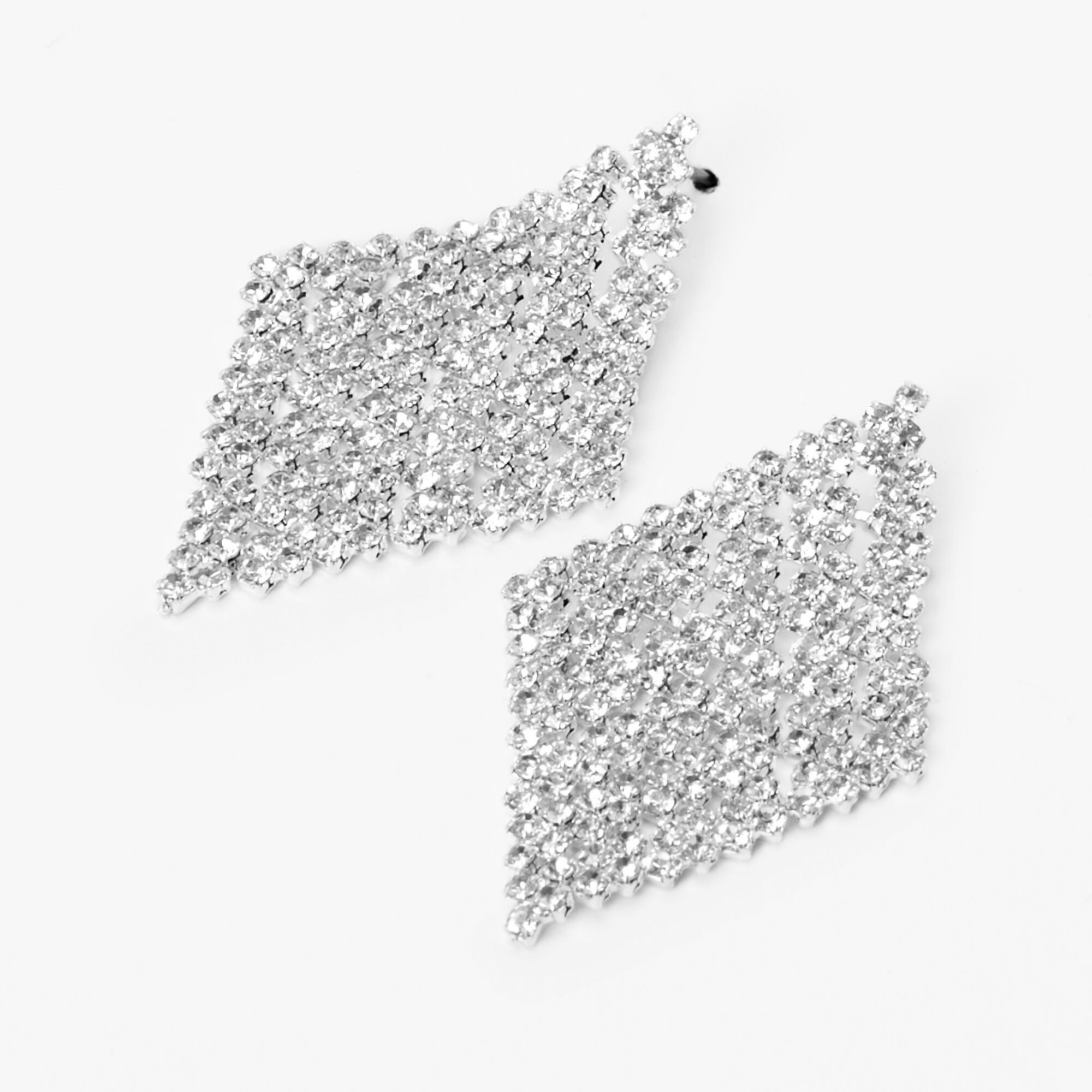 View Claires Tone Crystal Geometric 15 Drop Earrings Silver information