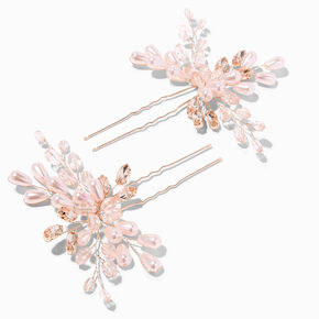 Rose Gold-tone Crystal Spray Floral Hair Pins - 2 Pack,