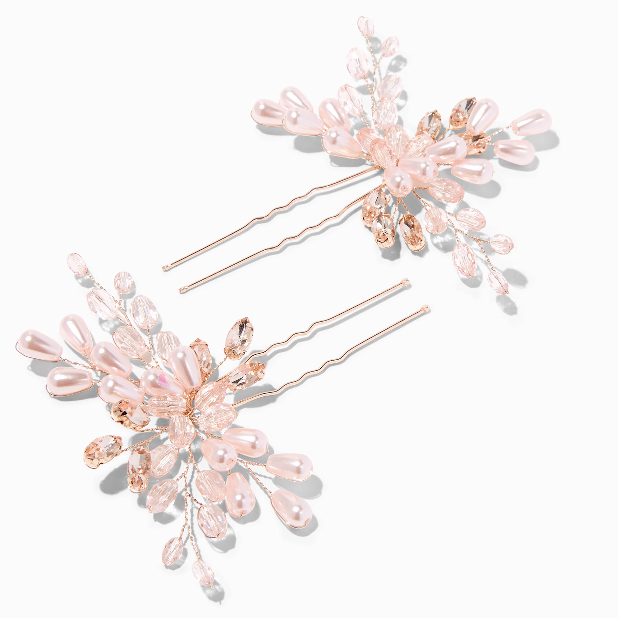 View Claires Tone Crystal Spray Floral Hair Pins 2 Pack Rose Gold information