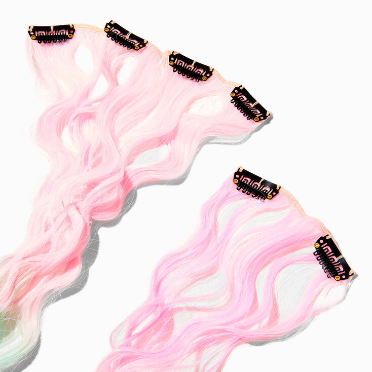 Pink &amp; Mint Ombr&eacute; Curly Faux Hair Clip In Extensions - 4 Pack,