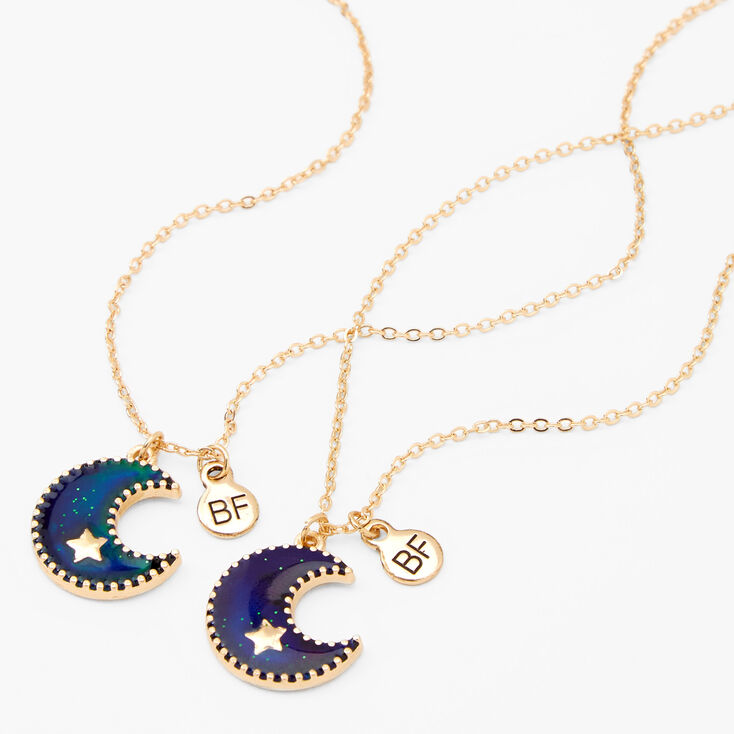 Gold Best Friends Crescent Moon Mood Pendant Necklaces - 2 Pack,