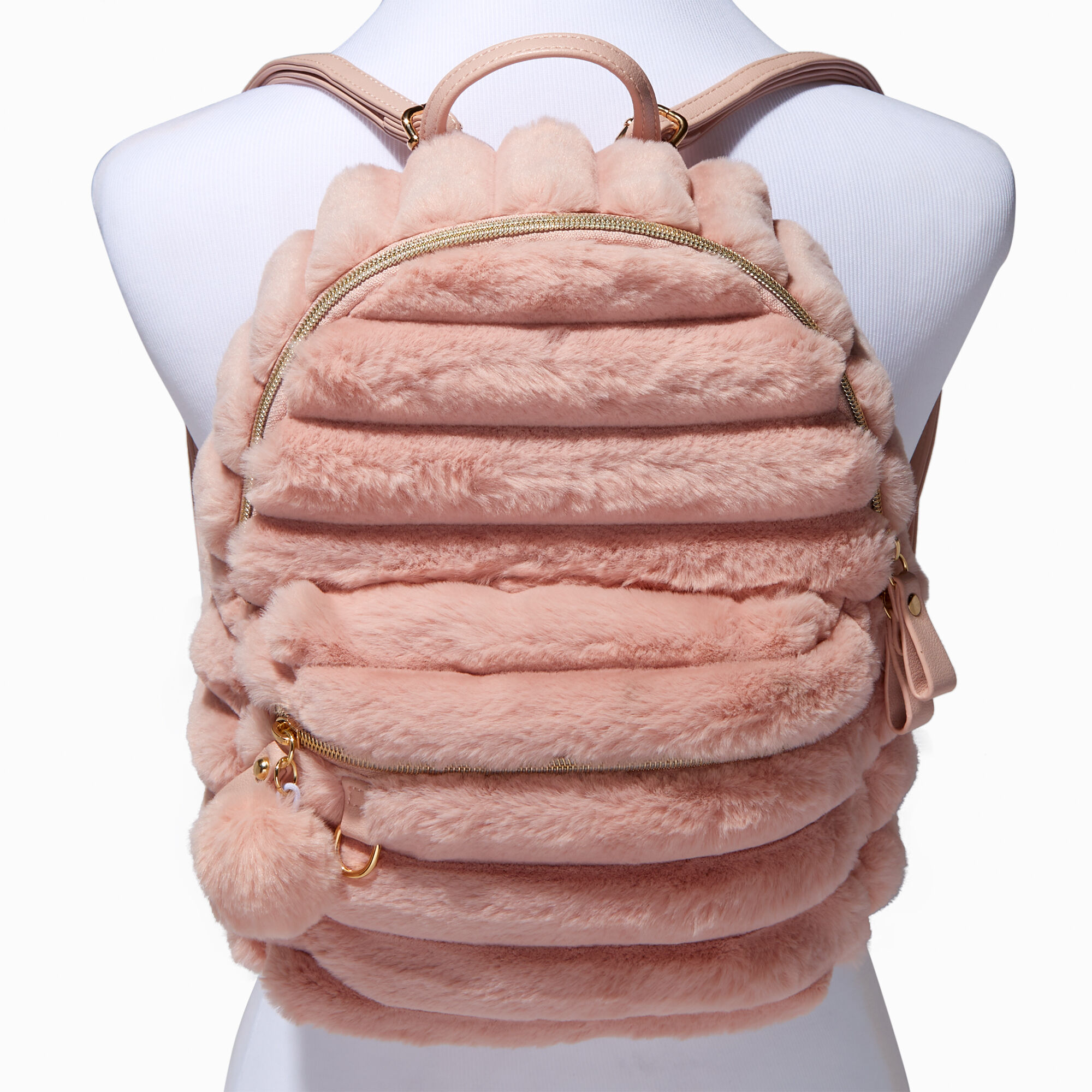 Pink furry backpack top