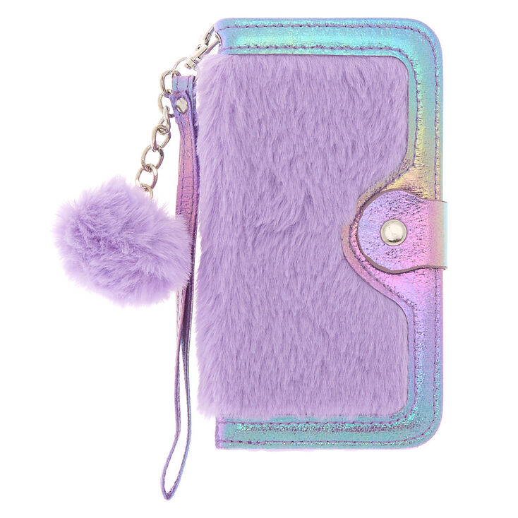 Purple Faux Fur Folio Phone Case - Fits iPhone 6/7/8 Plus,