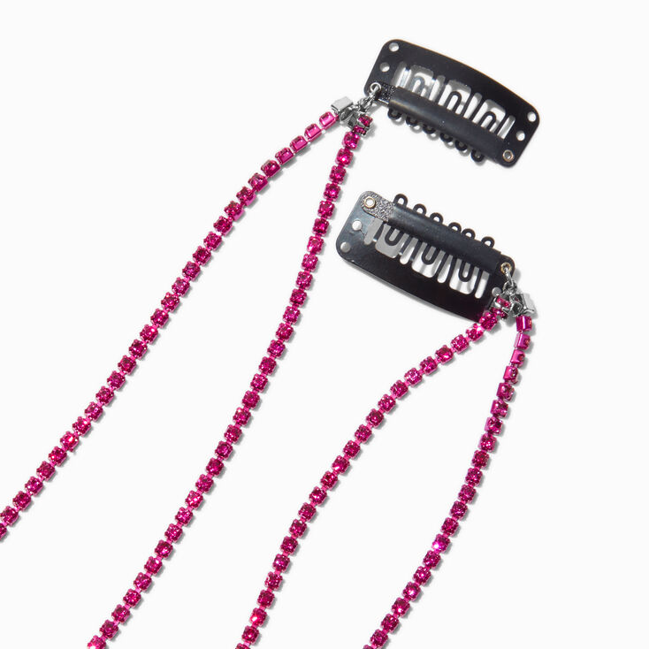 Extensions de cheveux synth&eacute;tiques &agrave; clip avec strass roses - Lot de 2,