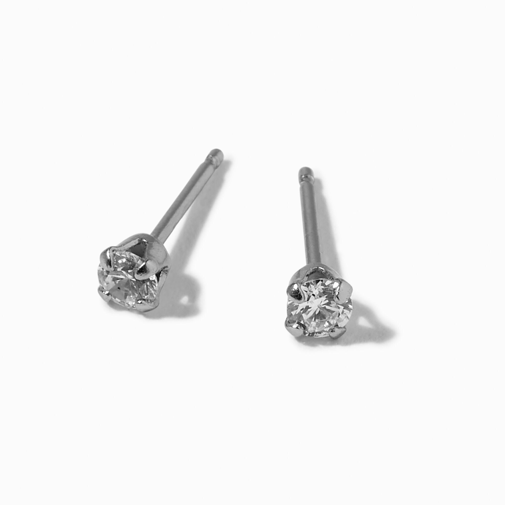 View C Luxe By Claires Platinum Plated Cubic Zirconia 3MM Round Stud Earrings Silver information