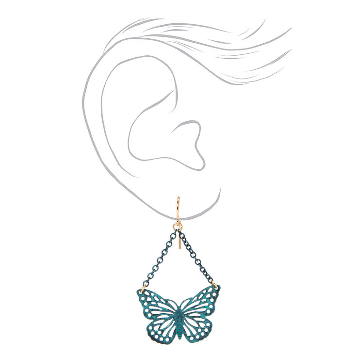 Bronze Patina 2&quot; Filigree Butterfly Drop Earrings,