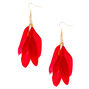 Gold 3.5&quot; Feather Drop Earrings - Red,