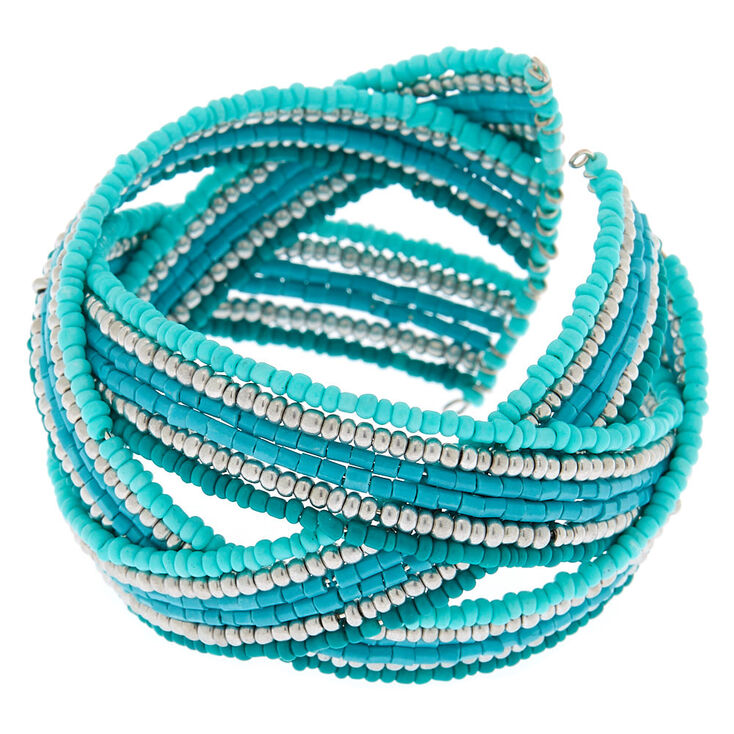 Claire's Bracelet manchette tissé à perles d'imitation turquoise