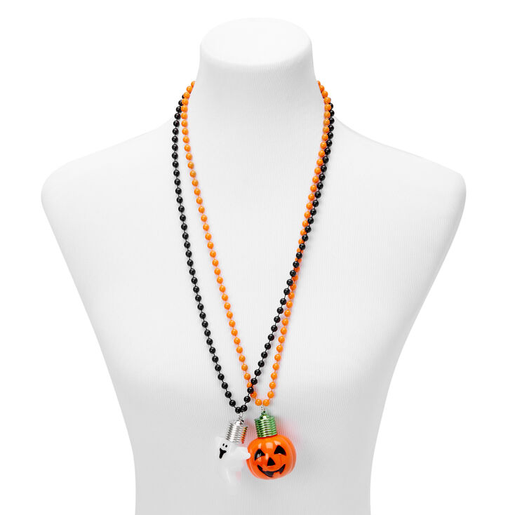 Pumpkin Ghost Light Up Long Pendant Necklaces - 2 Pack,