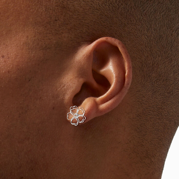Silver-tone Wire Flower Stud Earrings,