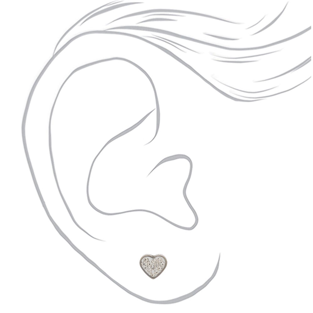 C LUXE by Claire's Silver Titanium White Crystal Heart Stud Earrings,