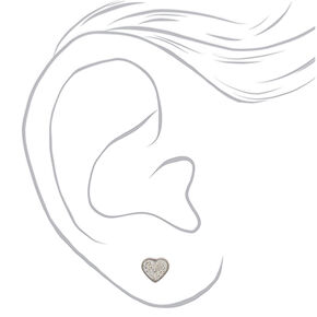 Silver Titanium Crystal Heart Stud Earrings - White,