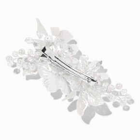 Barrette florale nacr&eacute;e couleur argent&eacute;e,