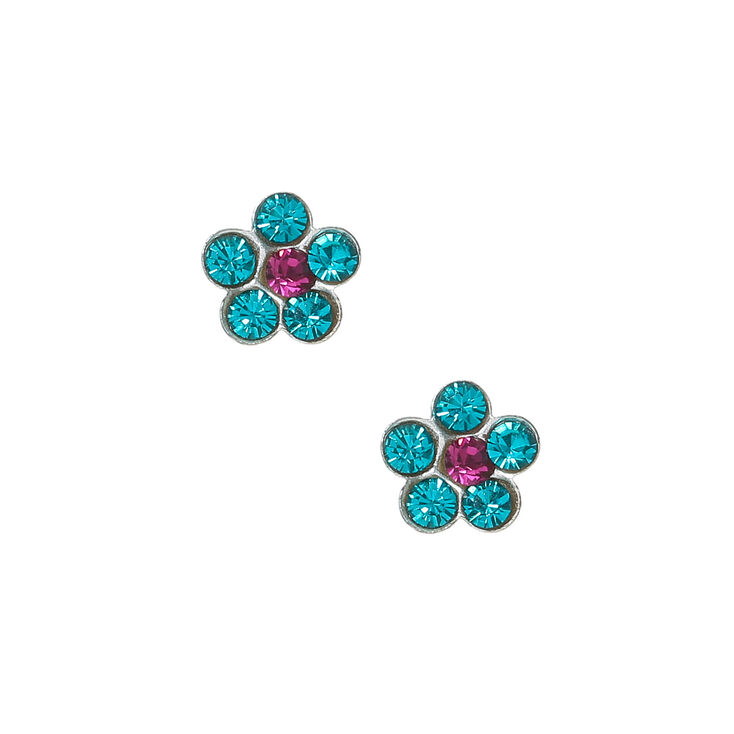Sterling Silver Flower Stone Stud Earrings - Turquoise,