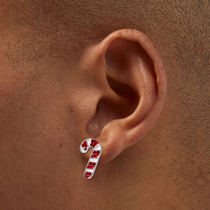 Crystal Candy Cane Stud Earrings,