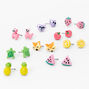 Glitter Critters and Fruits Stud Earrings - 9 Pack,