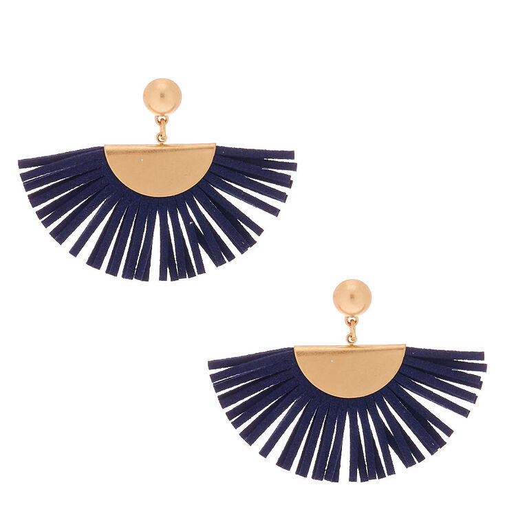 Claire's Pendantes éventail bleu marine imitation daim couleur doré