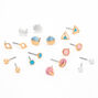 Mixed Metal Blue &amp; Pink Geometric Marble Stud Earrings - 9 Pack,
