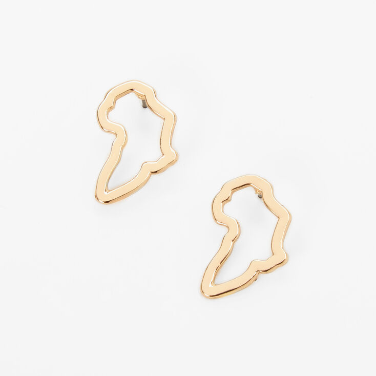 Gold Africa Outline Stud Earrings,