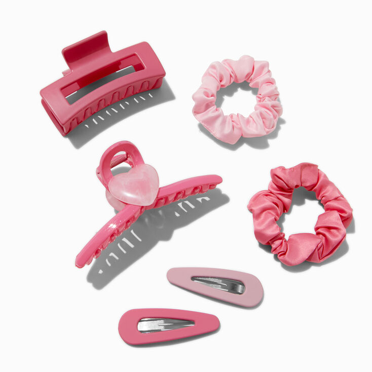 Pink Mixed Scrunchie &amp; Hair Clip Set - 6 Pack,