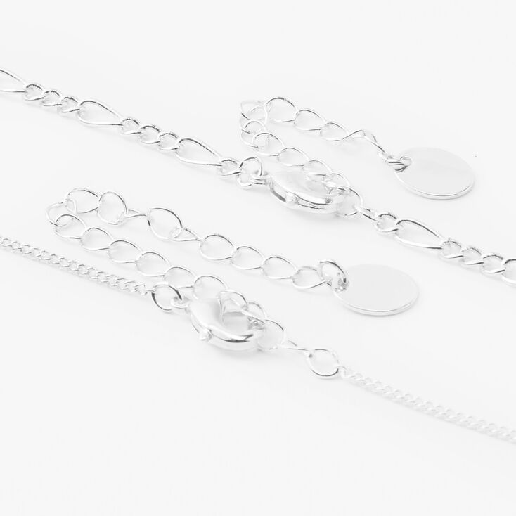 Silver Initial Hexagon Pendant Chain Necklace Set - 2 Pack, S,