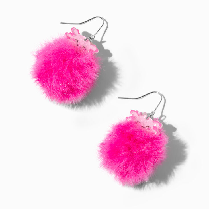 Pink Axolotl Pom Pom 1.5&quot; Drop Earrings,