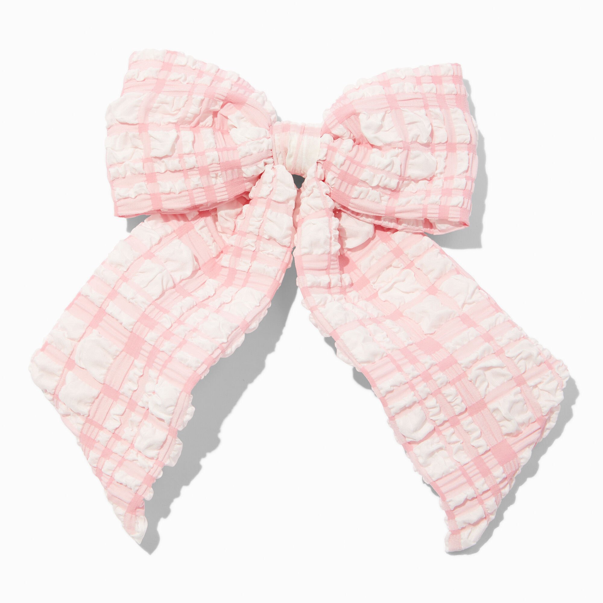 Pink Puffy Gingham Hair Bow Clip,