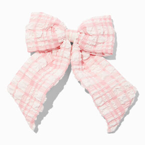 Pink Puffy Gingham Hair Bow Clip,