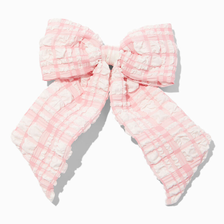 Pink Puffy Gingham Hair Bow Clip,