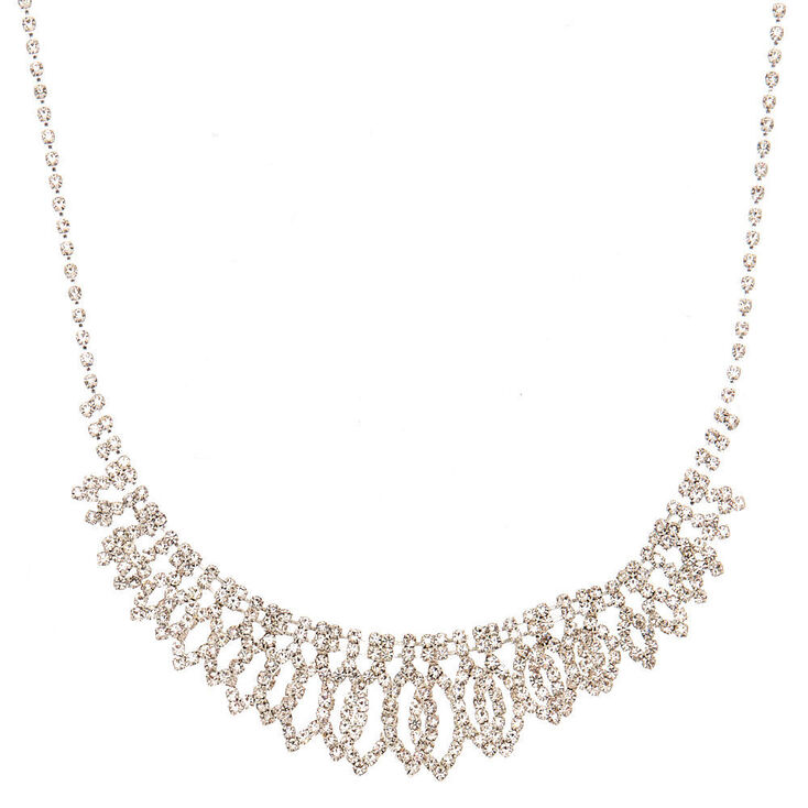 Claire's Collier volumineux motif feuilles superposées en strass couleur argenté