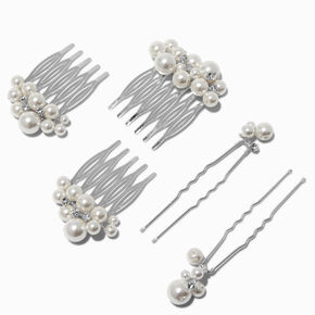 Silver-tone Pearl Hair Combs &amp; Pins - 5 Pack,