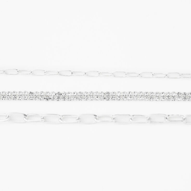 Silver Crystal Toggle &amp; Chain Bracelets - 3 Pack,
