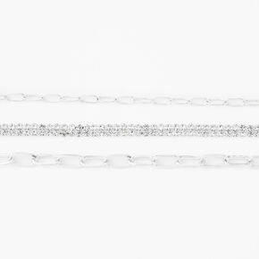 Silver Crystal Toggle &amp; Chain Bracelets - 3 Pack,
