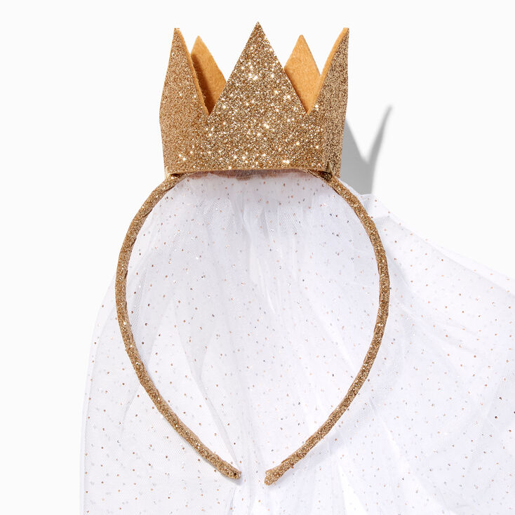 Claire&#39;s Club Gold Glitter Nativity Crown Tulle Headband,