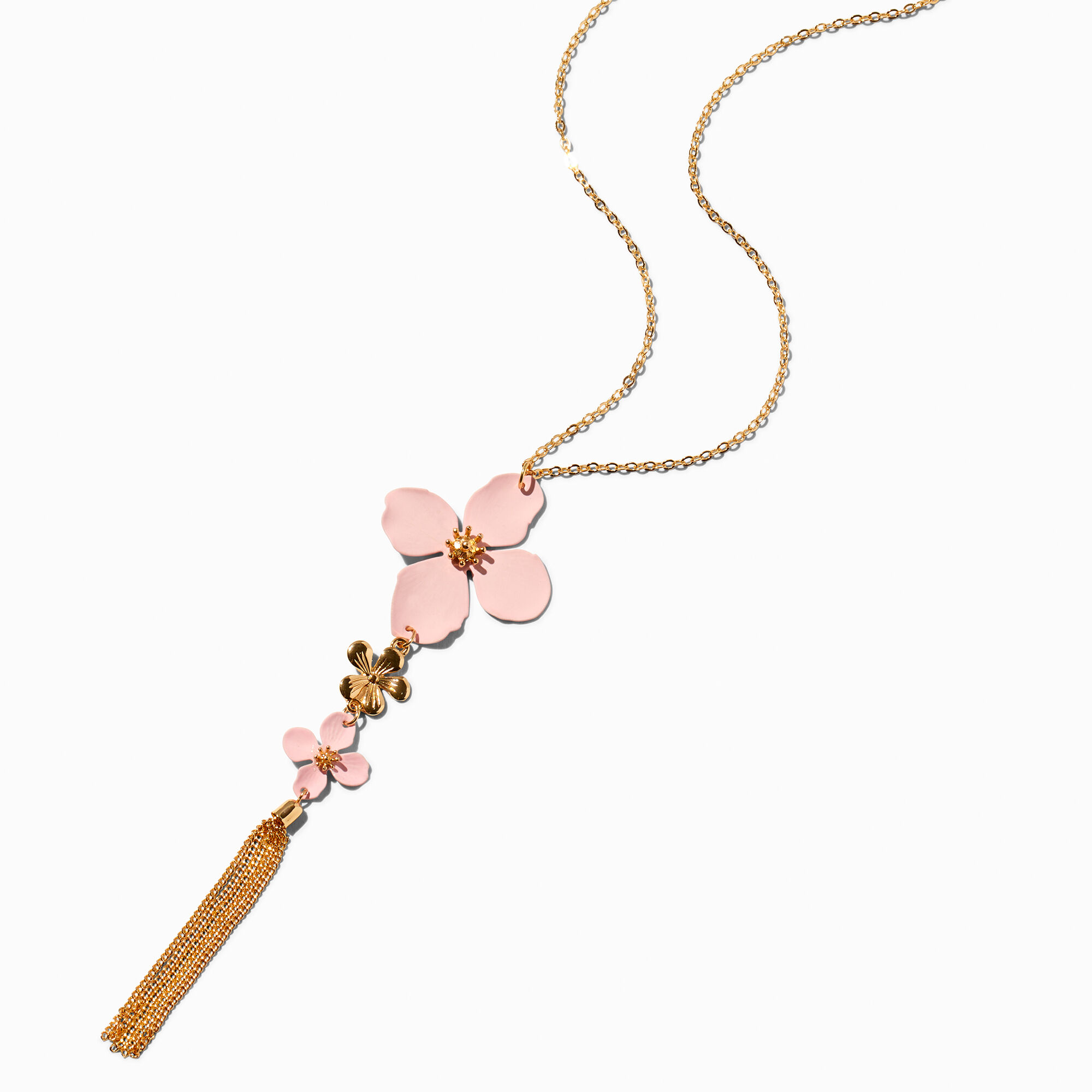 View Claires Coated Flower Tassel Pendant Necklace Pink information